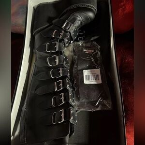 Demonia Trinity Knee High Platform boots black + Black Hot topic knee high socks